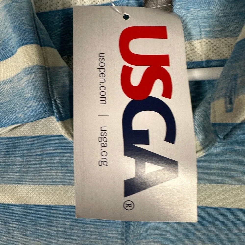 NEW Adidas USGA Polo Shirt Mens Large Blue White Striped Golf Performance Rugby